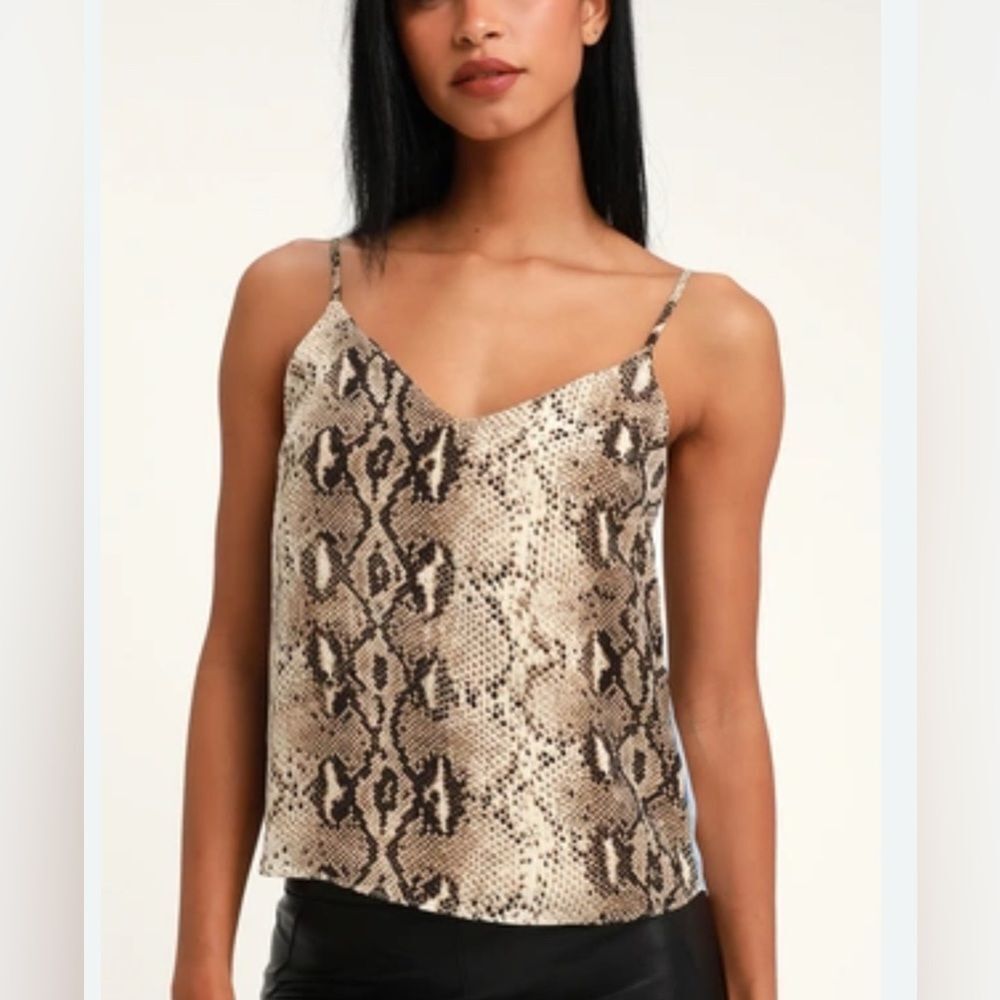 H&M V-neck Camisole Top - beige/snakeskin patterned